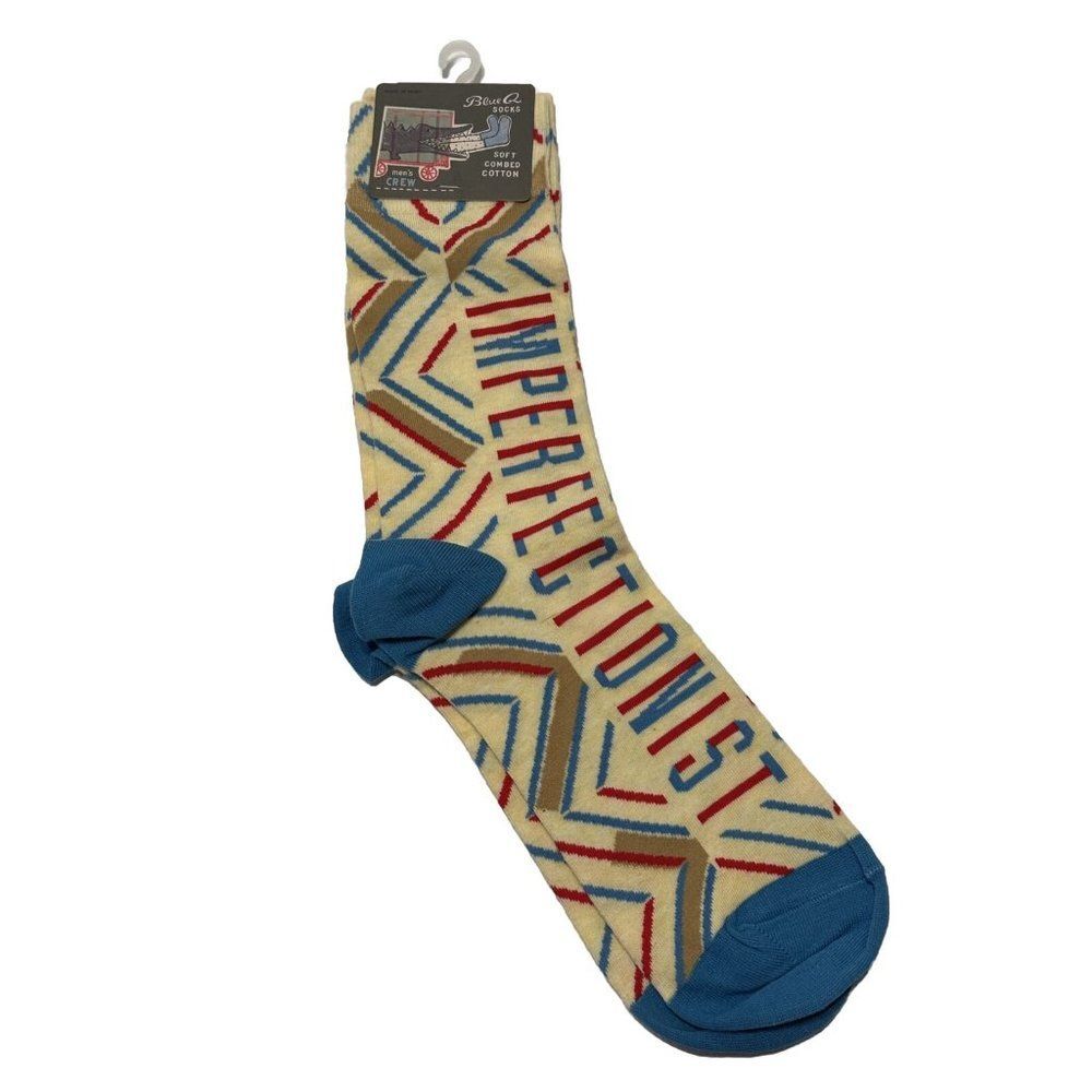 NWT Blue Q Mens Crew Cut Socks 7-12 Imperfectionist Humor Joke Gift